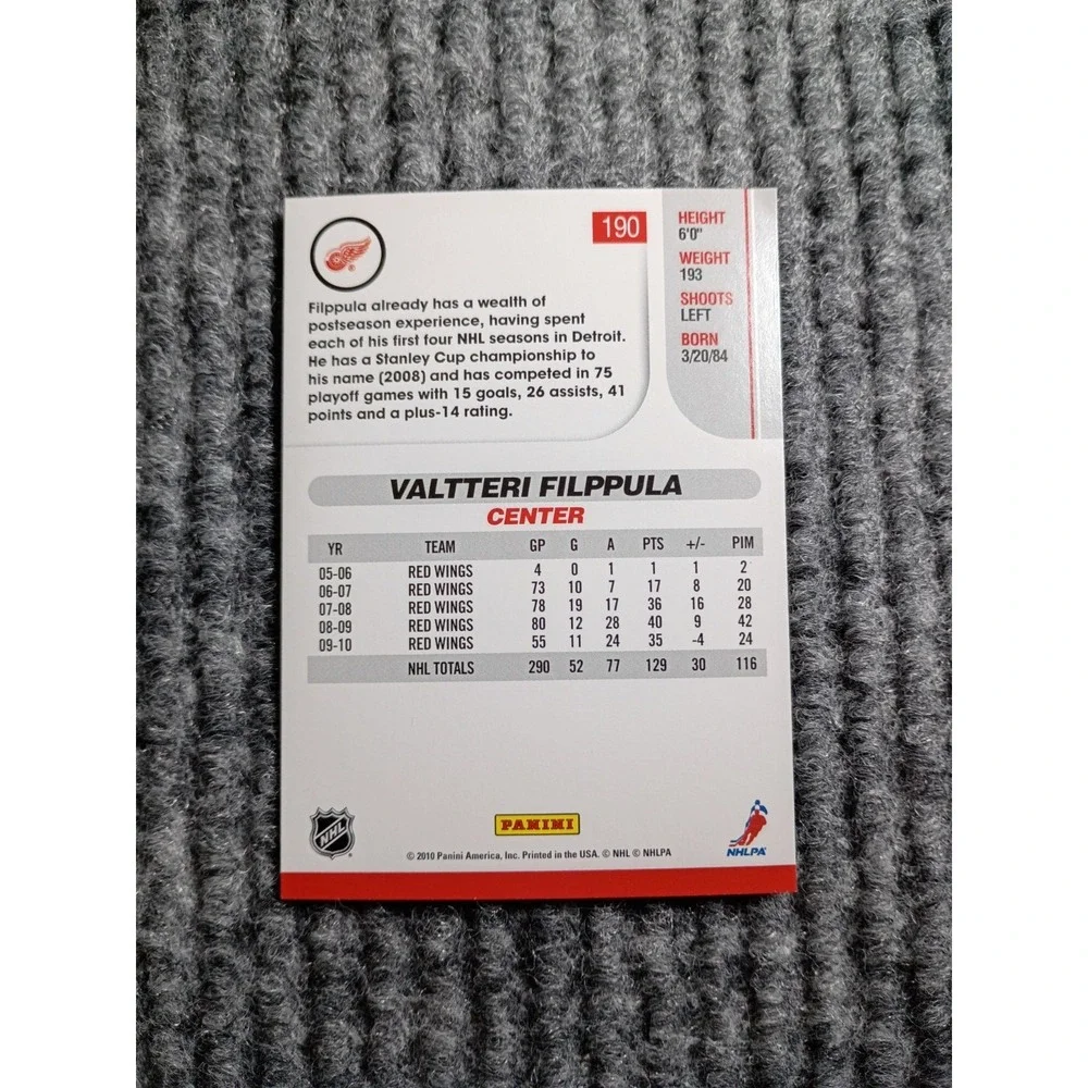 2010 Score Detroit Red Wings Valtteri Filppula Hockey Card #190